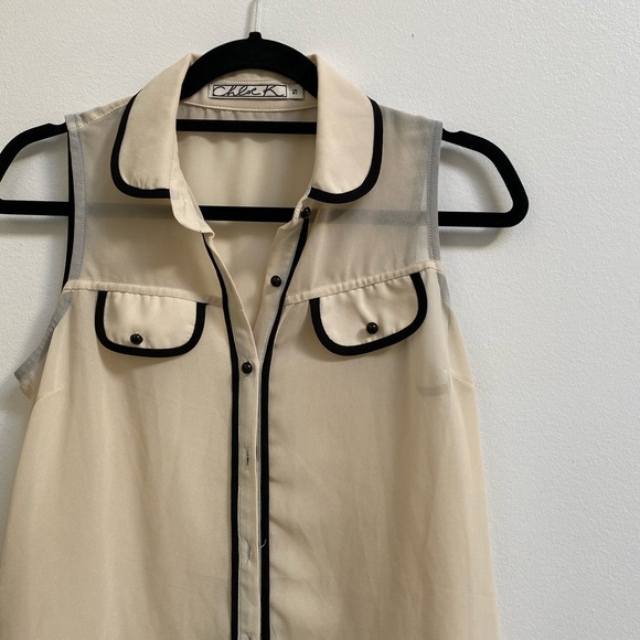 Chloe K Contrast Trim Sleeveless Chiffon Blouse S - Picture 2 of 3